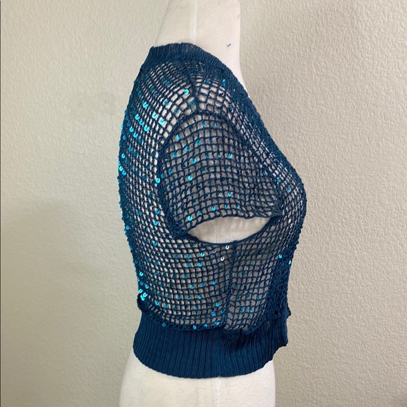 Studio Y Teal Open-Knit Women's‎ Cardigan - Picture 3 of 4